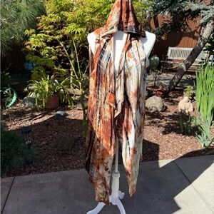 ONE WORLD Brown Rust and Cream Hooded Boho Tunic
